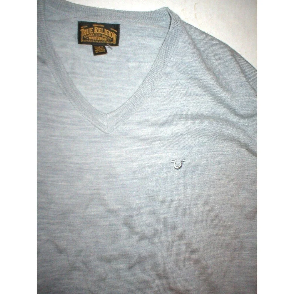 New NWT True Religion Jeans Mens Sweater Gray Heather V Neck Casual XXL Nice 2XL